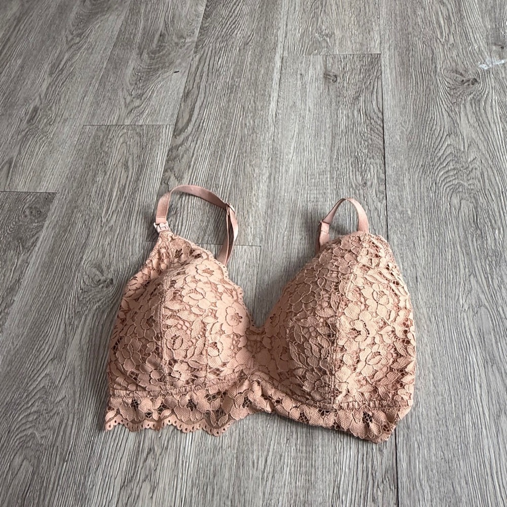 Momanda Lace Nursing Bra Adjustable Straps Clip Down Wireless Bra Pink